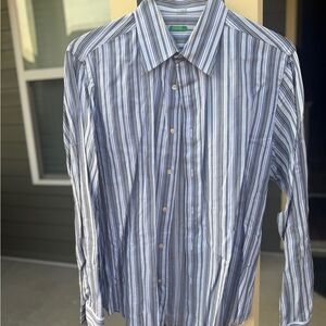 Benetton Blue Stripe Dress Shirt Made in Italy Men’s L